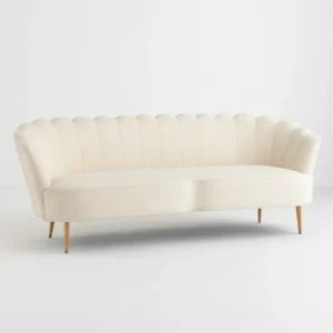 Off White Velvet Scallop-Back Loveseat Sofa – with Gold Legs