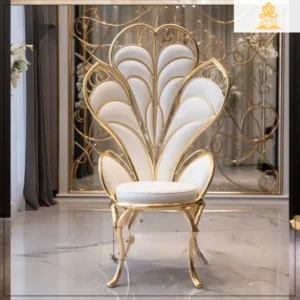 Luxury Gold Peacock Throne Chair with White PU Cushion