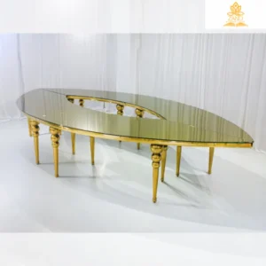 Teardrop Table With Gold Bubble Legs & Frame with mirror top