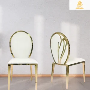 Gold Abstract Leaf-Back Stainless Steel Chair White PU Cushion
