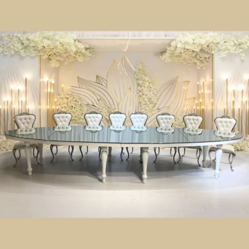 White Oval table with Bubble Leg and Mirror Top