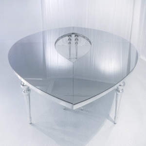 Silver Teardrop Table With Gold Bubble Legs & Frame with mirror top