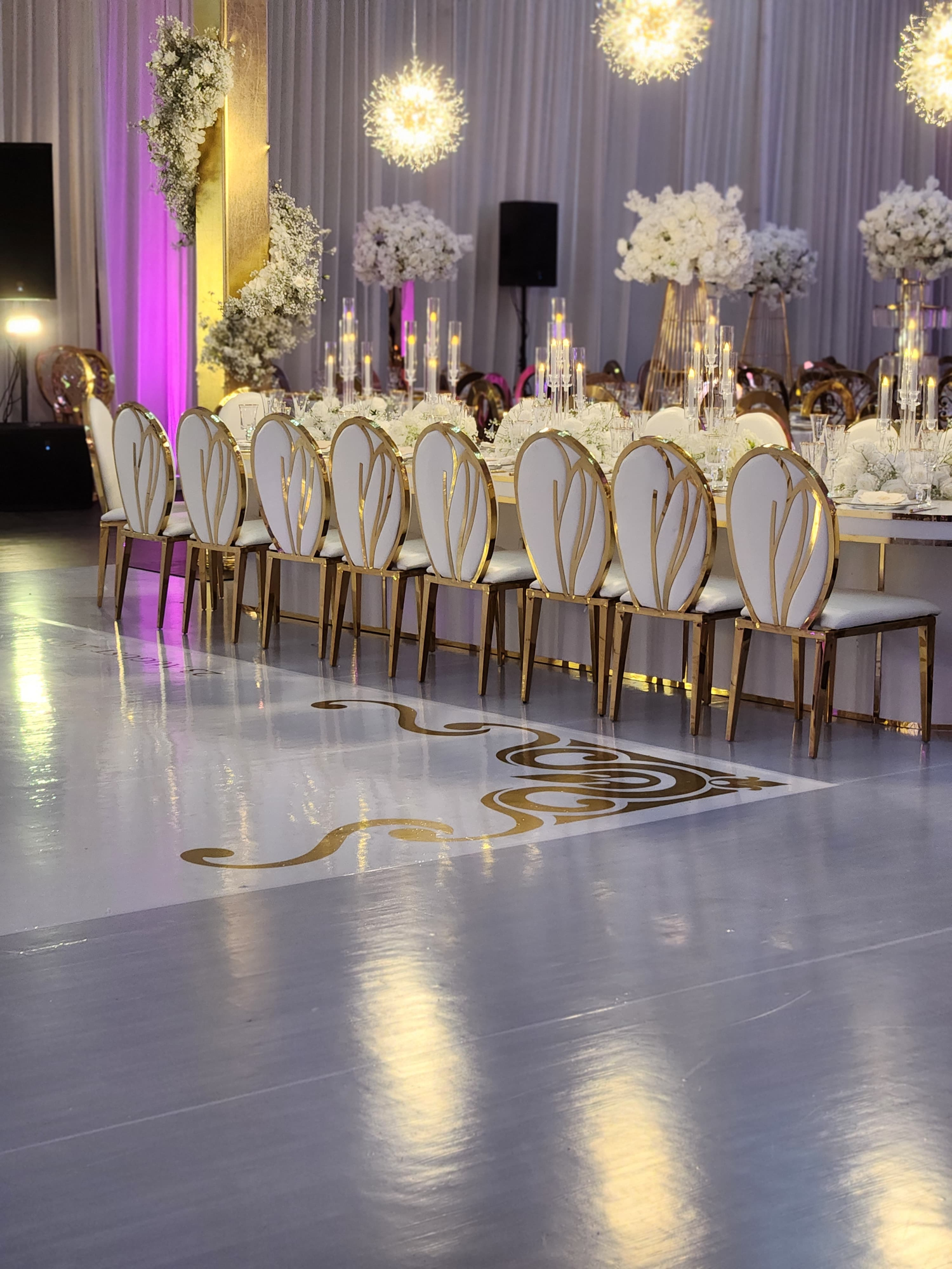 Gold Abstract Leaf-Back Stainless Steel Chair White PU Cushion - Image 2