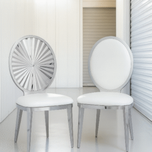 SILVER SUNBURST LUXURY CHAIR WITH WHITE PU CUSHION