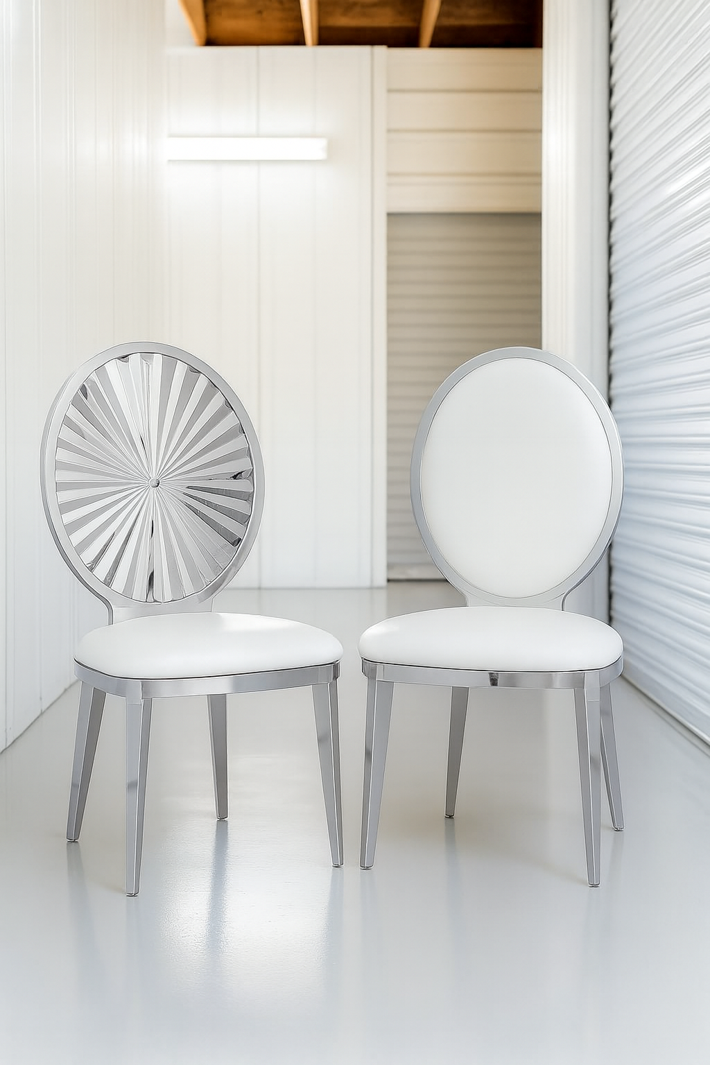 SILVER SUNBURST LUXURY CHAIR WITH WHITE PU CUSHION