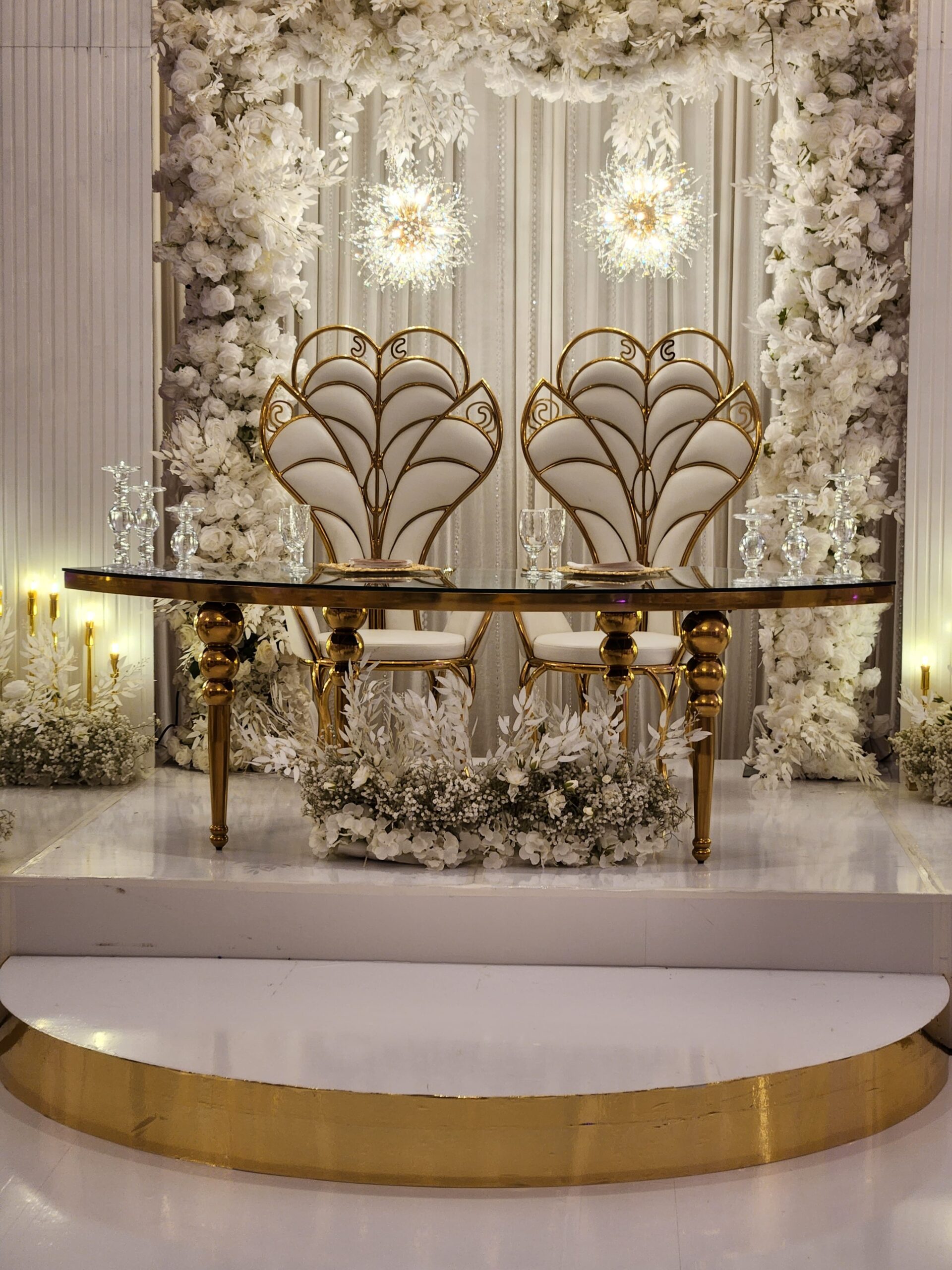 Luxury Gold Peacock Throne Chair With White PU Cushion - Image 2