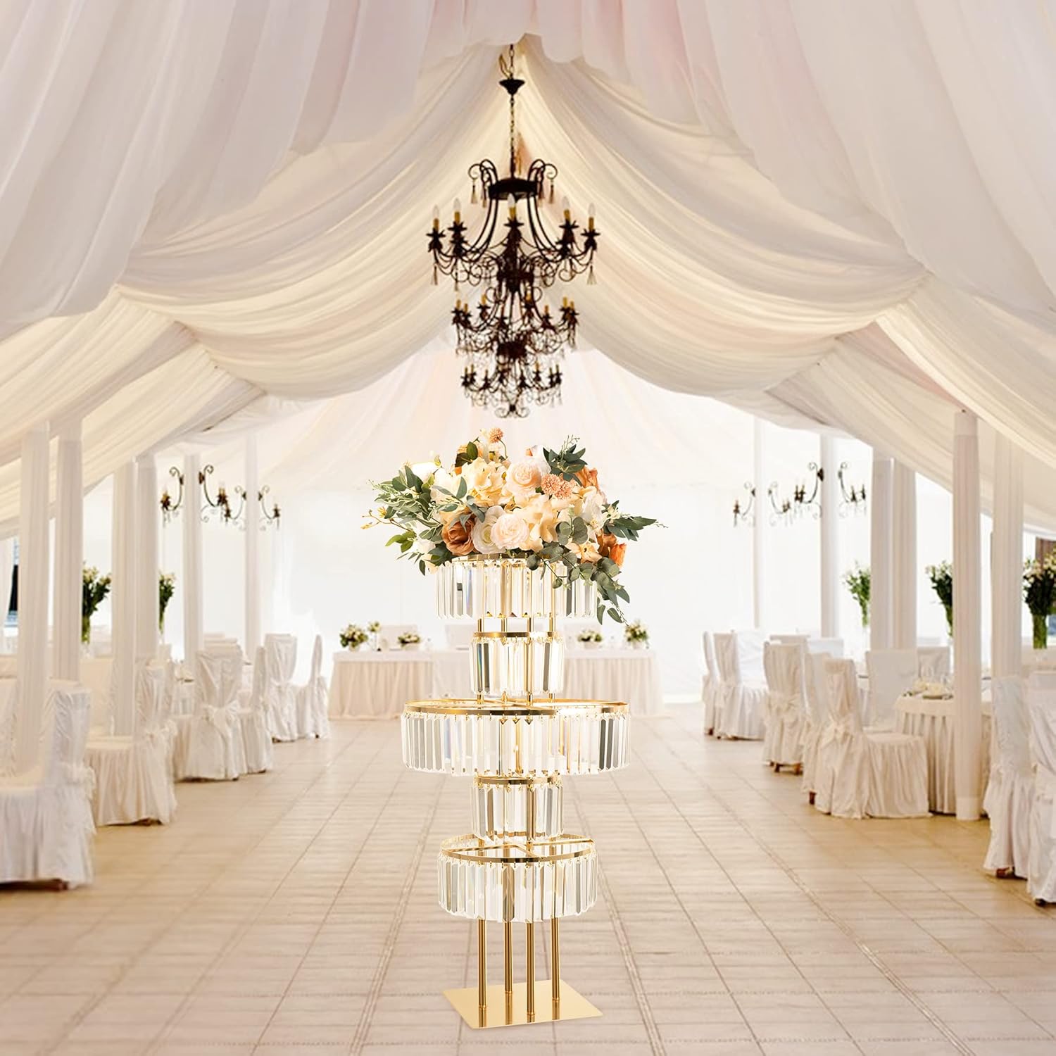 5- Tiered Gold Pedestal Stand With Crystals. - Image 2