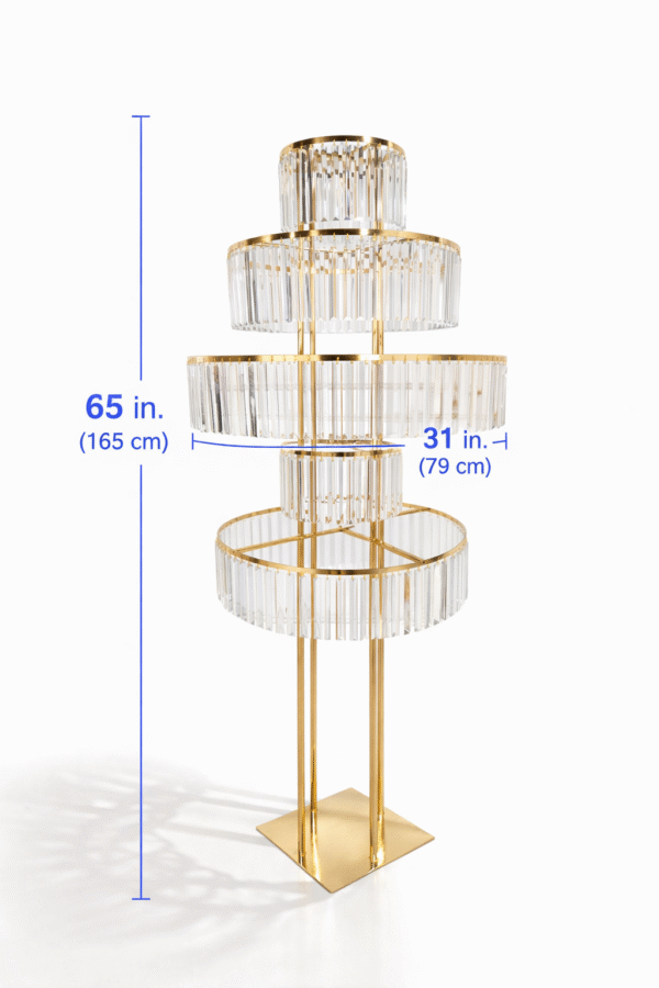5- Tiered Gold Pedestal Stand With Crystals – Zano Luxury Rentals