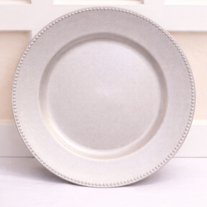 Silver Plastic Charger Plates with Beaded Rims, 13 in.