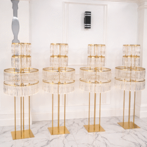 5- Tiered Gold Pedestal Stand With Crystals.