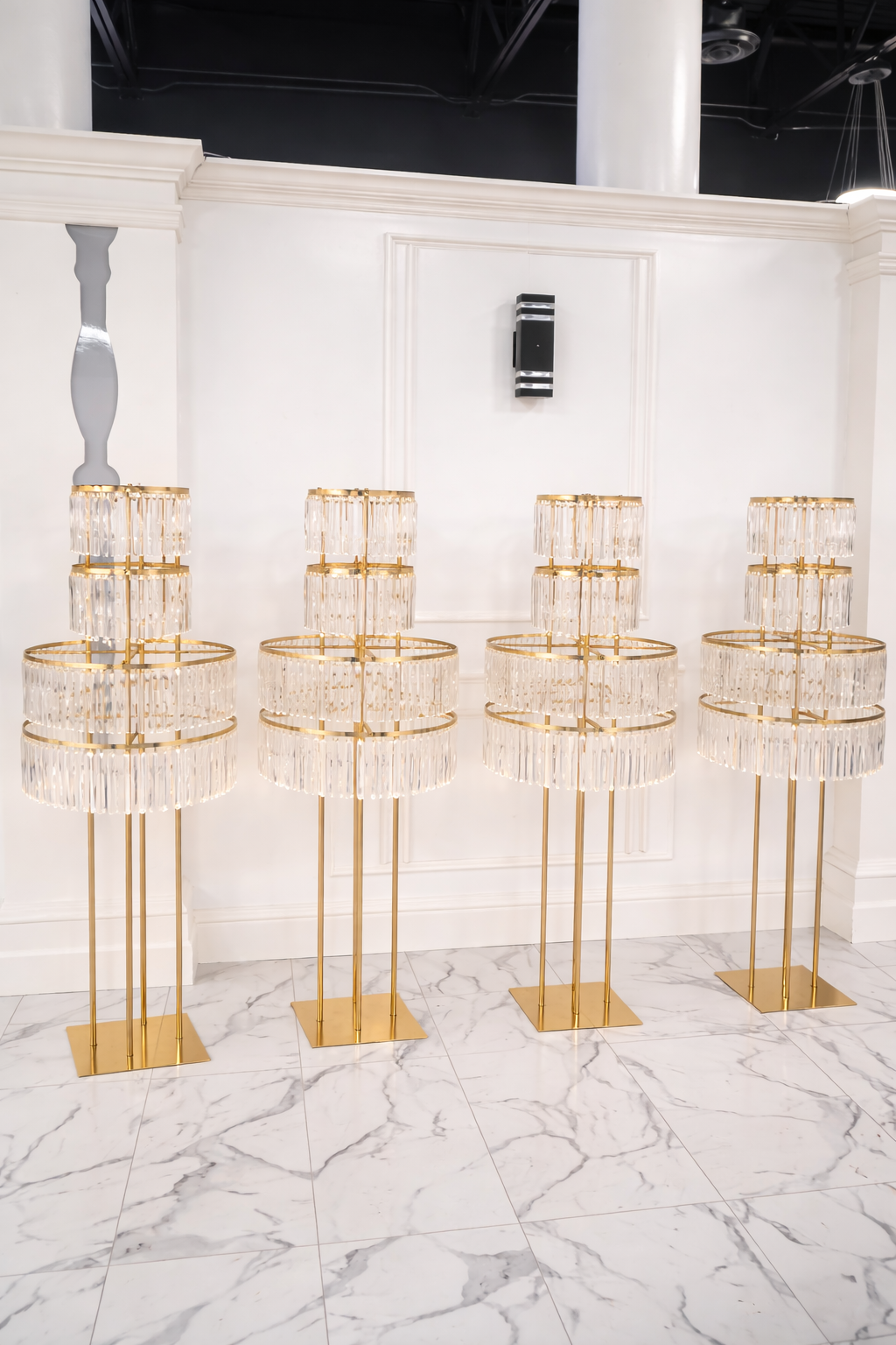 5- Tiered Gold Pedestal Stand With Crystals.